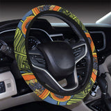 Colorful papaya tropical leaves Car Steering Wheel Cover