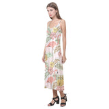 Pink flamingo birds pineapples hibiscus flower pat V-Neck Open Fork Long Dress