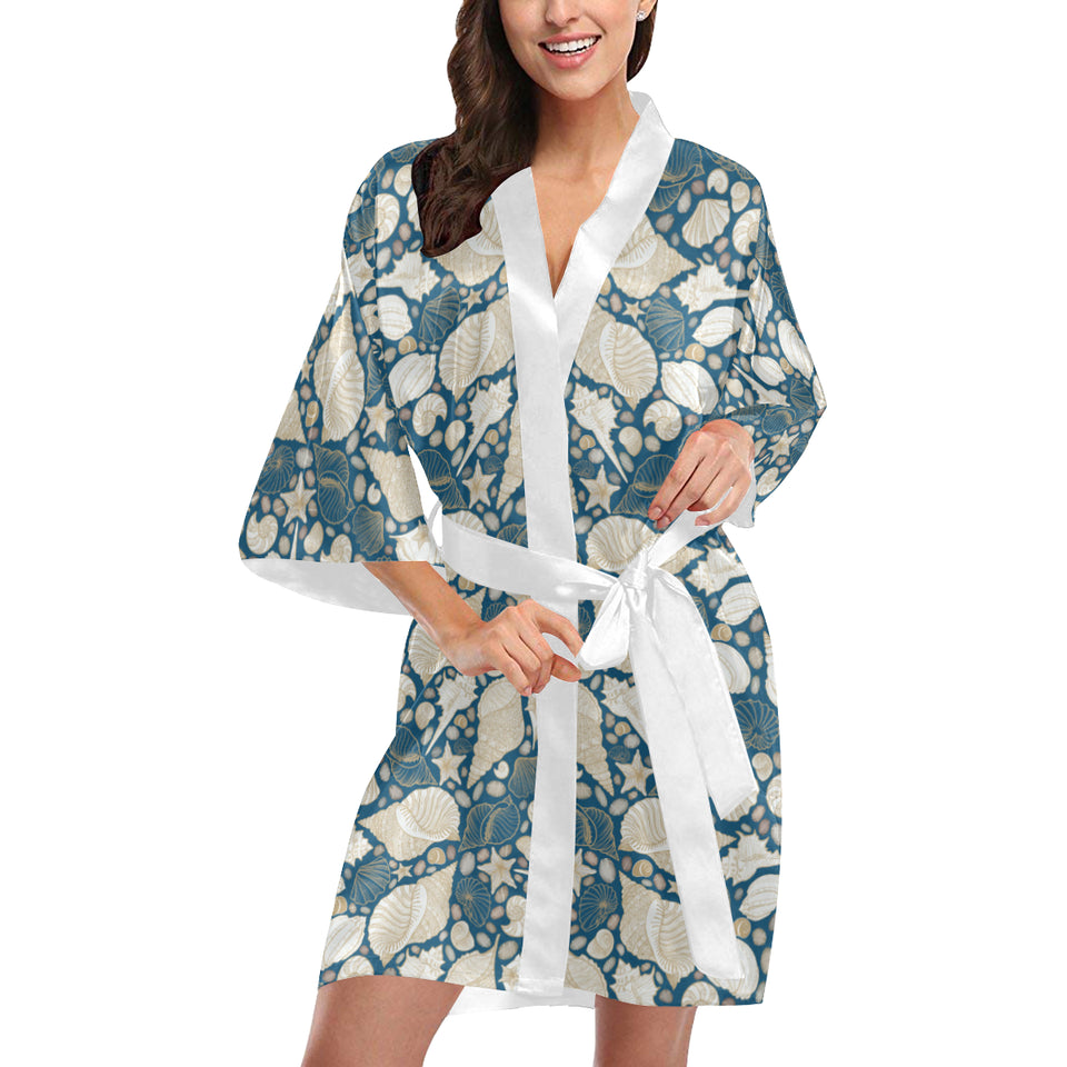 Sea turtle Polynesian Tribal design pattern Women's Short Kimono Robe