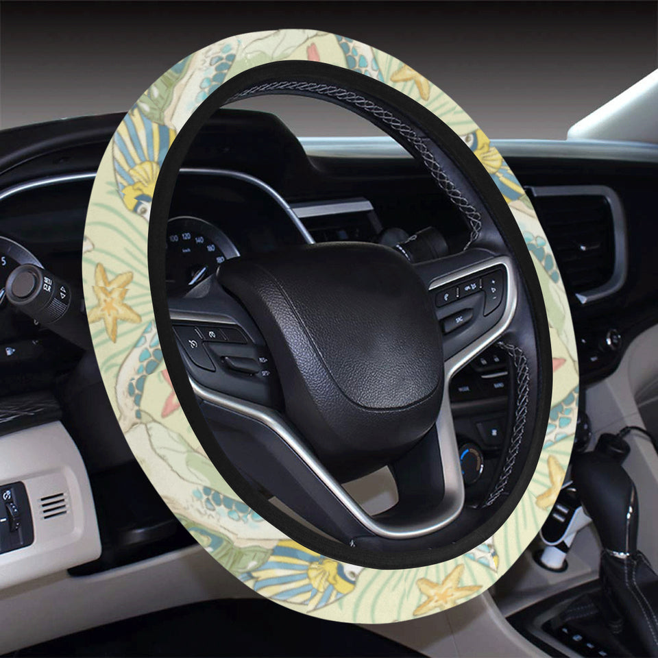 Hand drawn sea turtle fish pattern Car Steering Wheel Cover