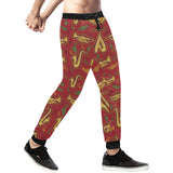 Saxophone cornet pattern red background Unisex Casual Sweatpants
