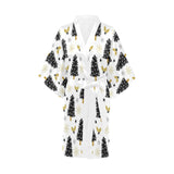 Christmas tree holly snow star pattern Women's Short Kimono Robe