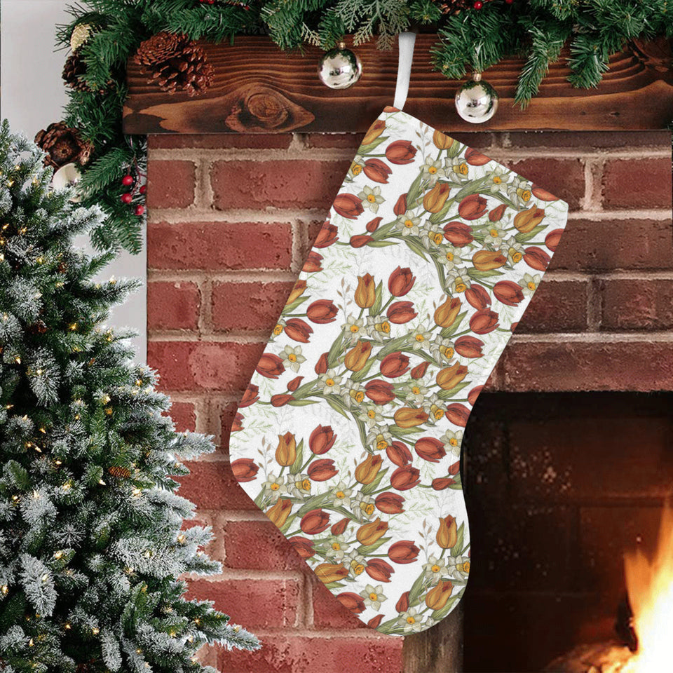 Red tulips and daffodils pattern Christmas Stocking