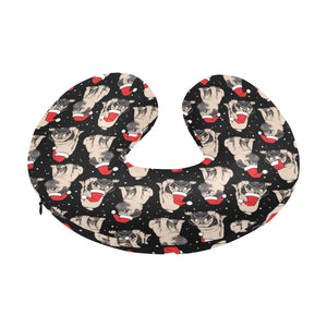 Christmas Pugs Santa_s red cap pattern U-Shaped Travel Neck Pillow