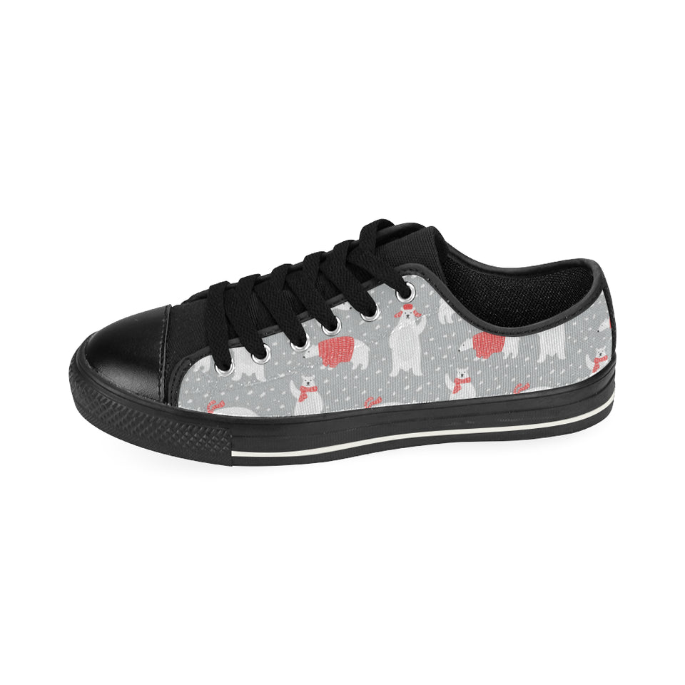Cute polar bear christmas snow pattern Men's Low Top Canvas Shoes Black