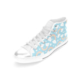 Cute rainbow clound star pattern blue background Women's High Top Canvas Shoes White