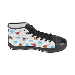 Watercolor helicopter cloud pattern Women's High Top Canvas Shoes Black