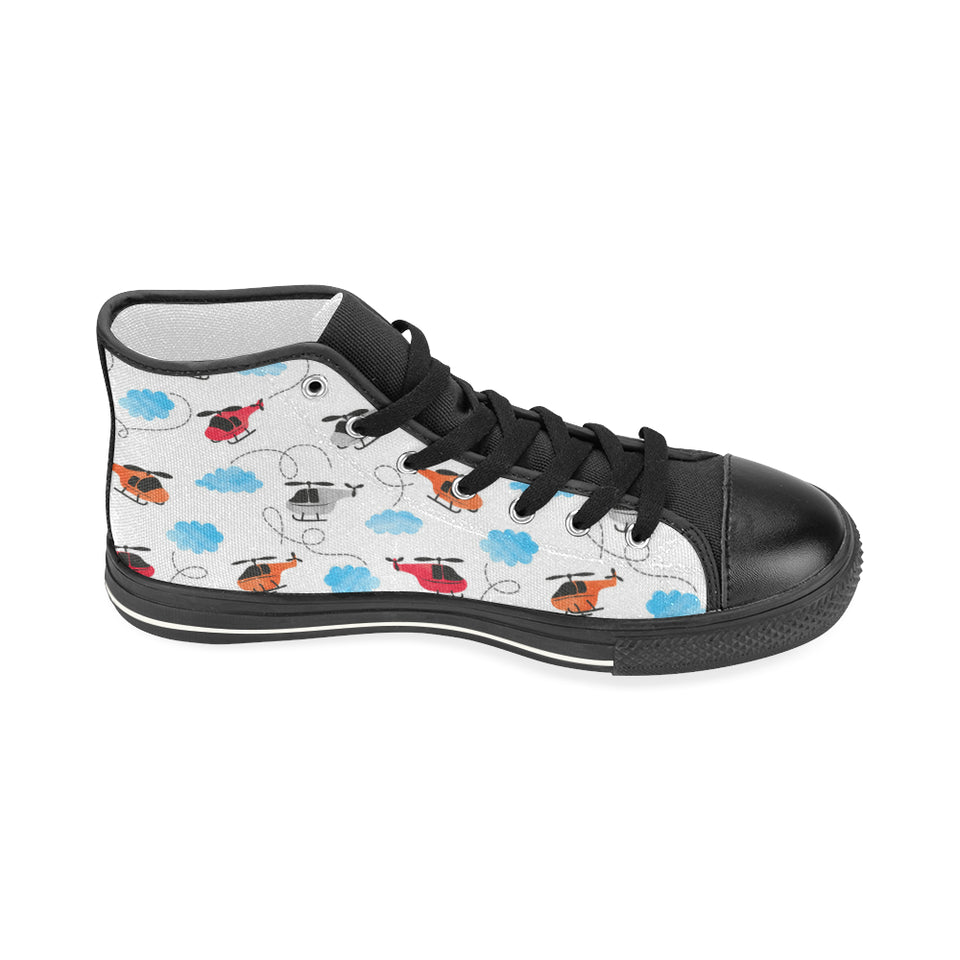 Watercolor helicopter cloud pattern Women's High Top Canvas Shoes Black