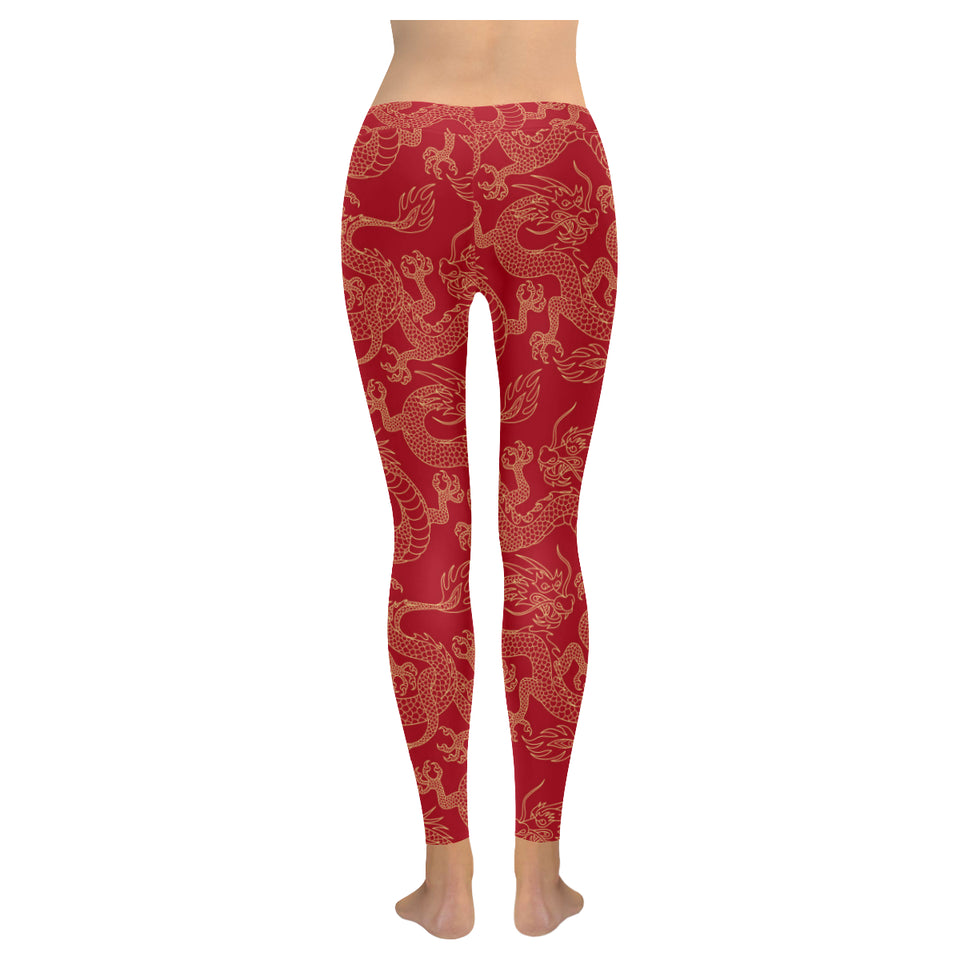 Gold dragons red background Women's Legging Fulfilled In US