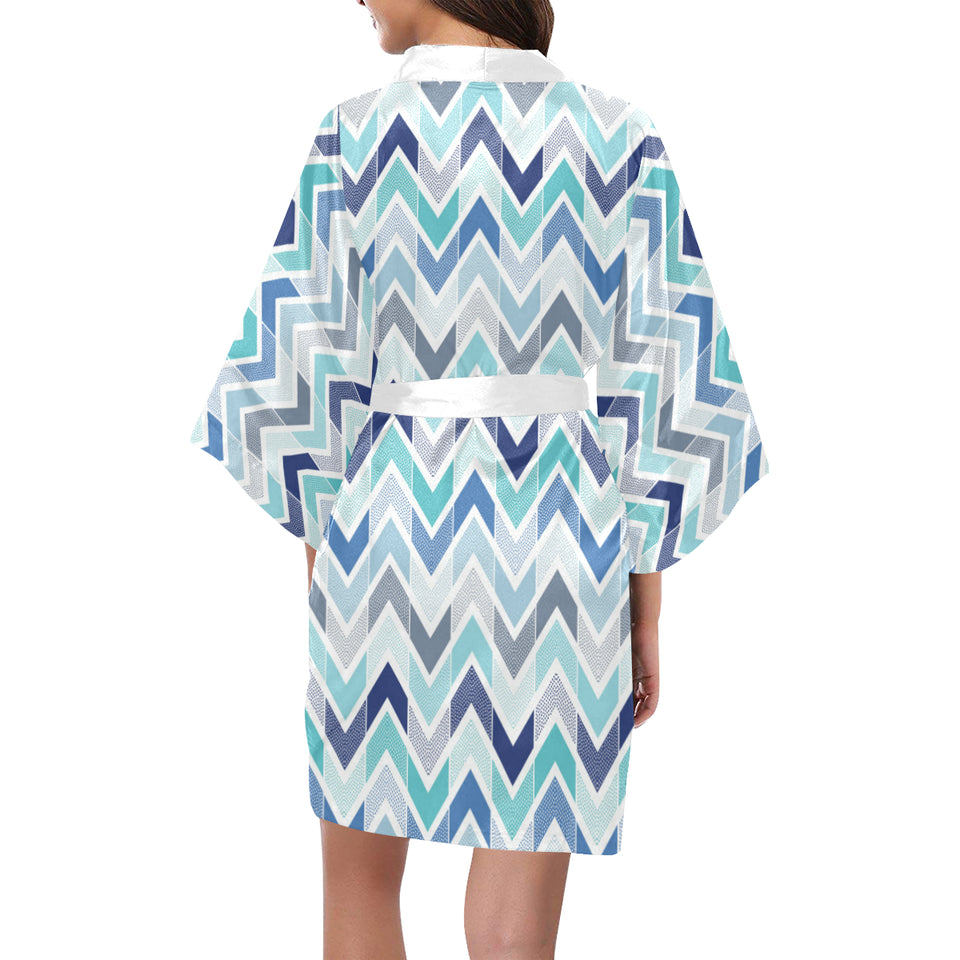 zigzag  chevron blue pattern Women's Short Kimono Robe