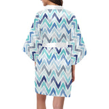 zigzag  chevron blue pattern Women's Short Kimono Robe