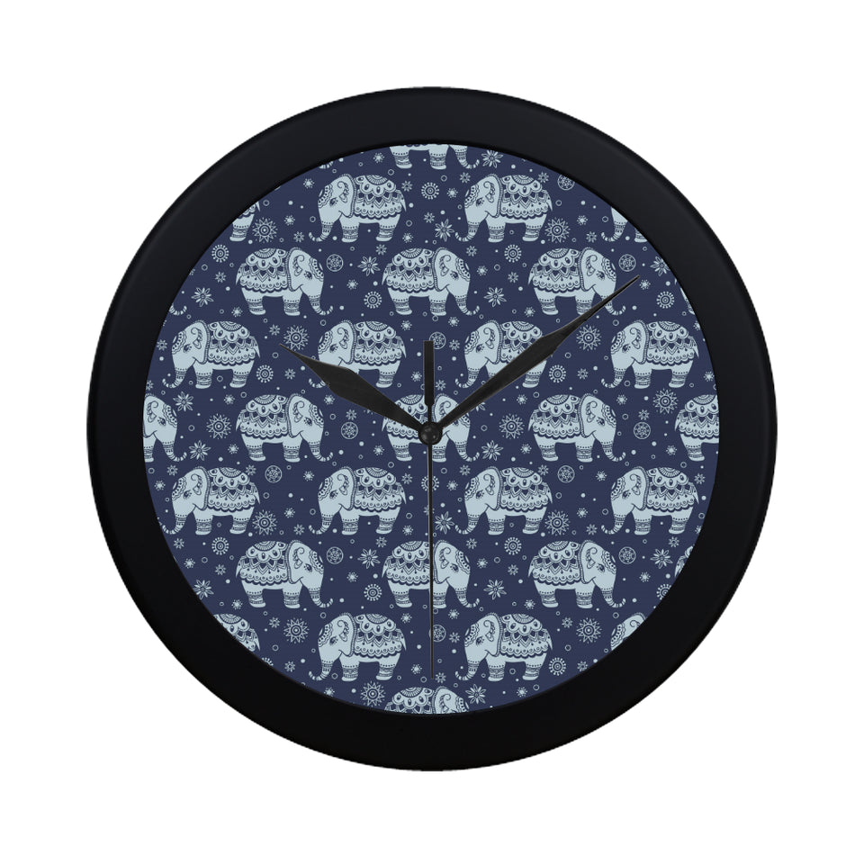 Elephant tribal design pattern Elegant Black Wall Clock