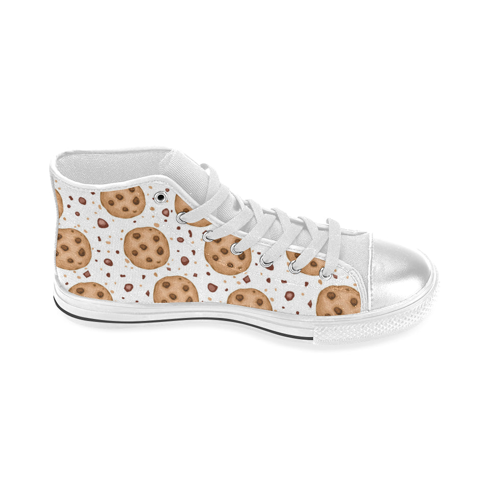 chocolate chip cookie pattern Women's High Top Canvas Canvas Shoes White