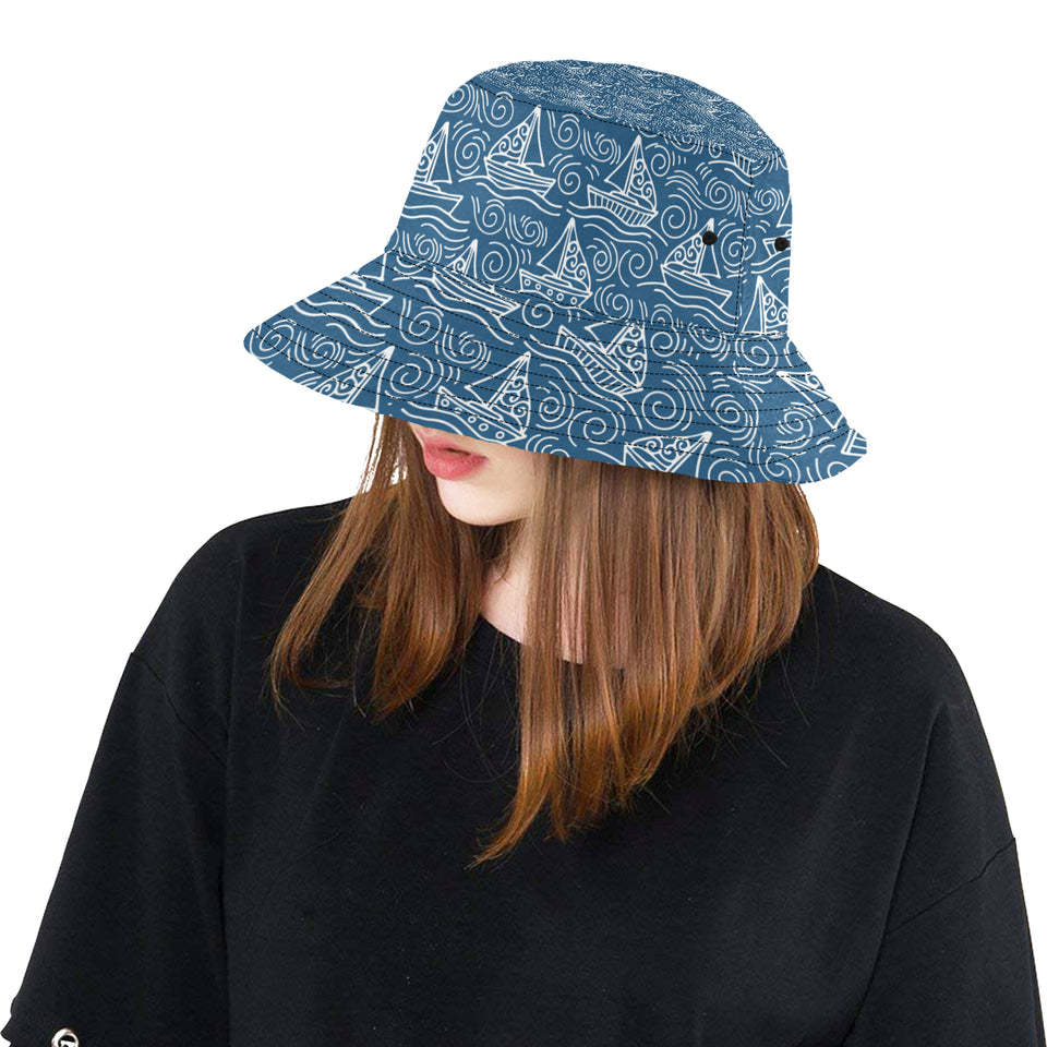 Hand drawn sailboat pattern Unisex Bucket Hat