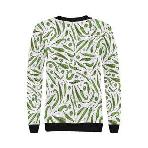 Hand drawn sketch style green Chili peppers patter Women's Crew Neck Sweatshirt