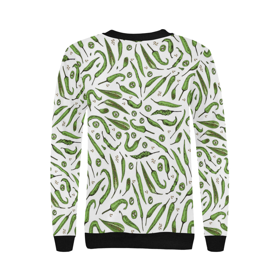 Hand drawn sketch style green Chili peppers patter Women's Crew Neck Sweatshirt