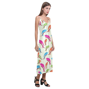 Colorful Chameleon lizard pattern V-Neck Open Fork Long Dress