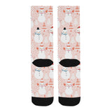 Cute snowman christmas tree snowpink background Crew Socks