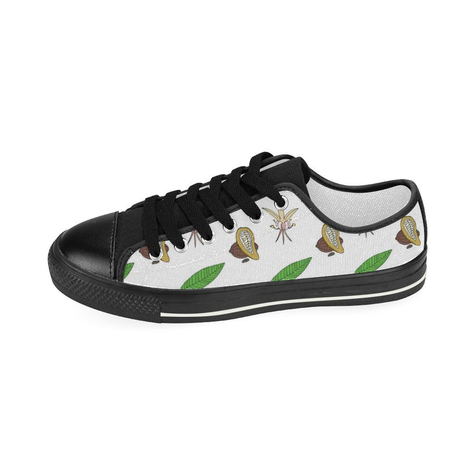 Color hand drawn cacao pattern Kids' Boys' Girls' Low Top Canvas Shoes Black
