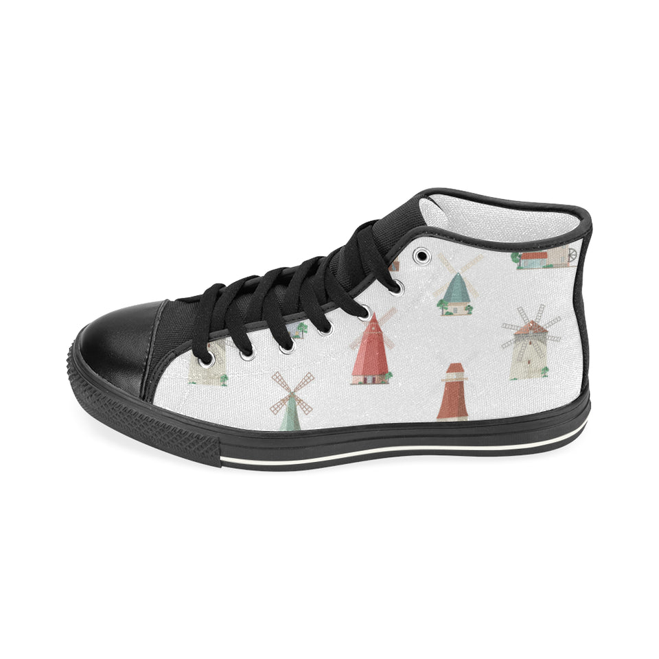 windmill design pattern Women's High Top Canvas Shoes Black