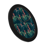 heliconia flowers, palm and monstera leaves on bla Elegant Black Wall Clock