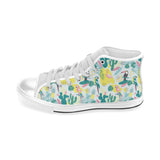 Cute parrot toucan flamingo cactus exotic leaves p Men's High Top Canvas Shoes White