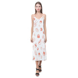 Sushi pattern V-Neck Open Fork Long Dress
