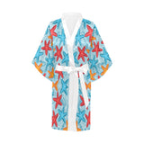 Blue red orange starfish pattern Women's Short Kimono Robe