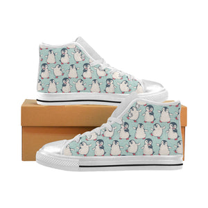 Cute Penguin pattern Women's High Top Canvas Shoes White