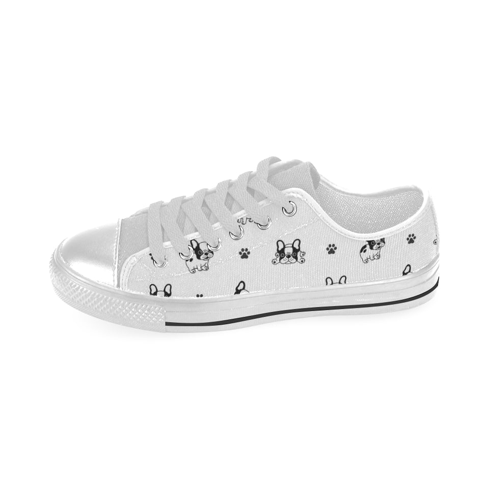 Cute french bulldog paw pattern Men's Low Top Canvas Shoes White