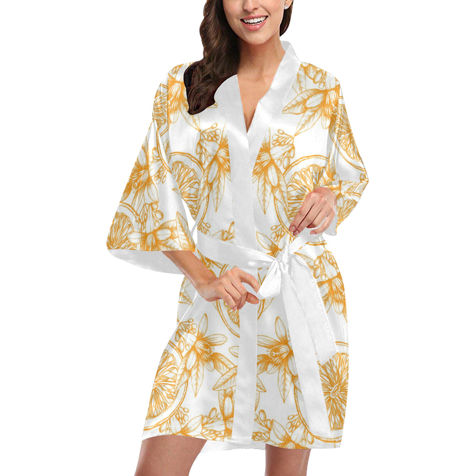 hand drawn orange fruit pattern Women's Short Kimono Robe