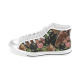 Horse head wild roses pattern Men's High Top Canvas Shoes White