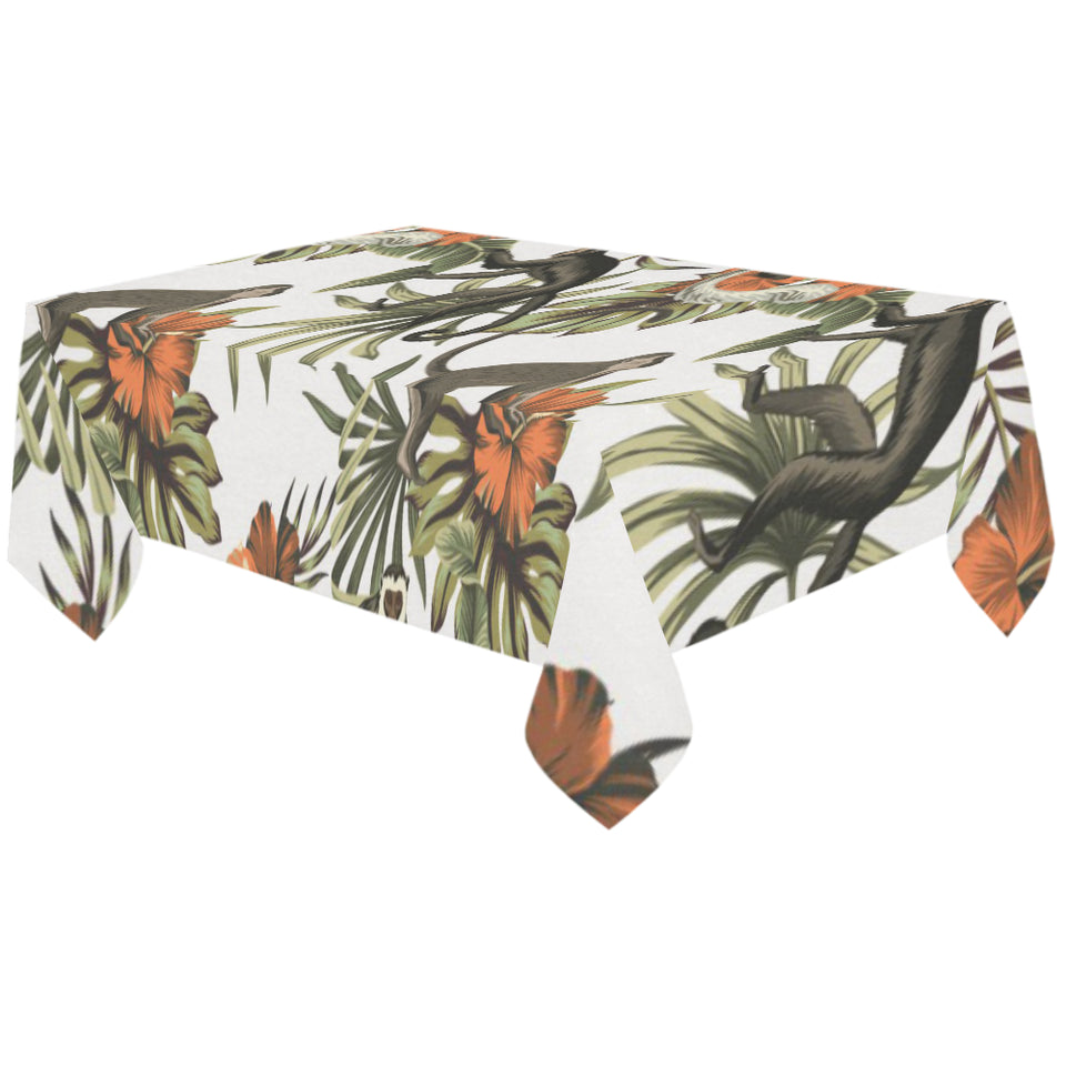 Monkey red hibiscus flower palm leaves floral patt Tablecloth