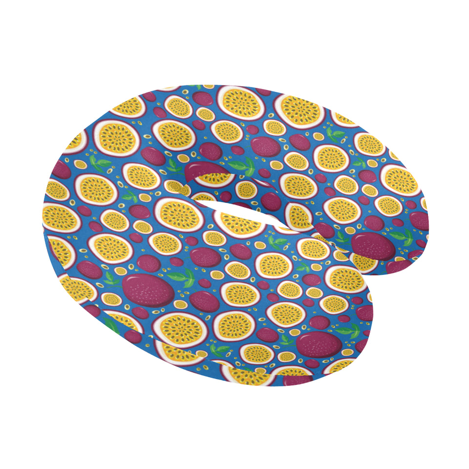 Passion fruit blue background U-Shaped Travel Neck Pillow