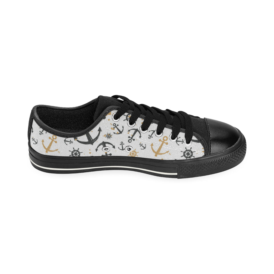 Anchors Rudders pattern Men's Low Top Canvas Shoes Black