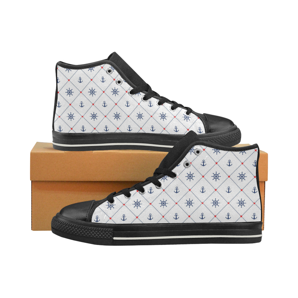 Anchor rudder nautical design pattern Men's High Top Canvas Shoes Black