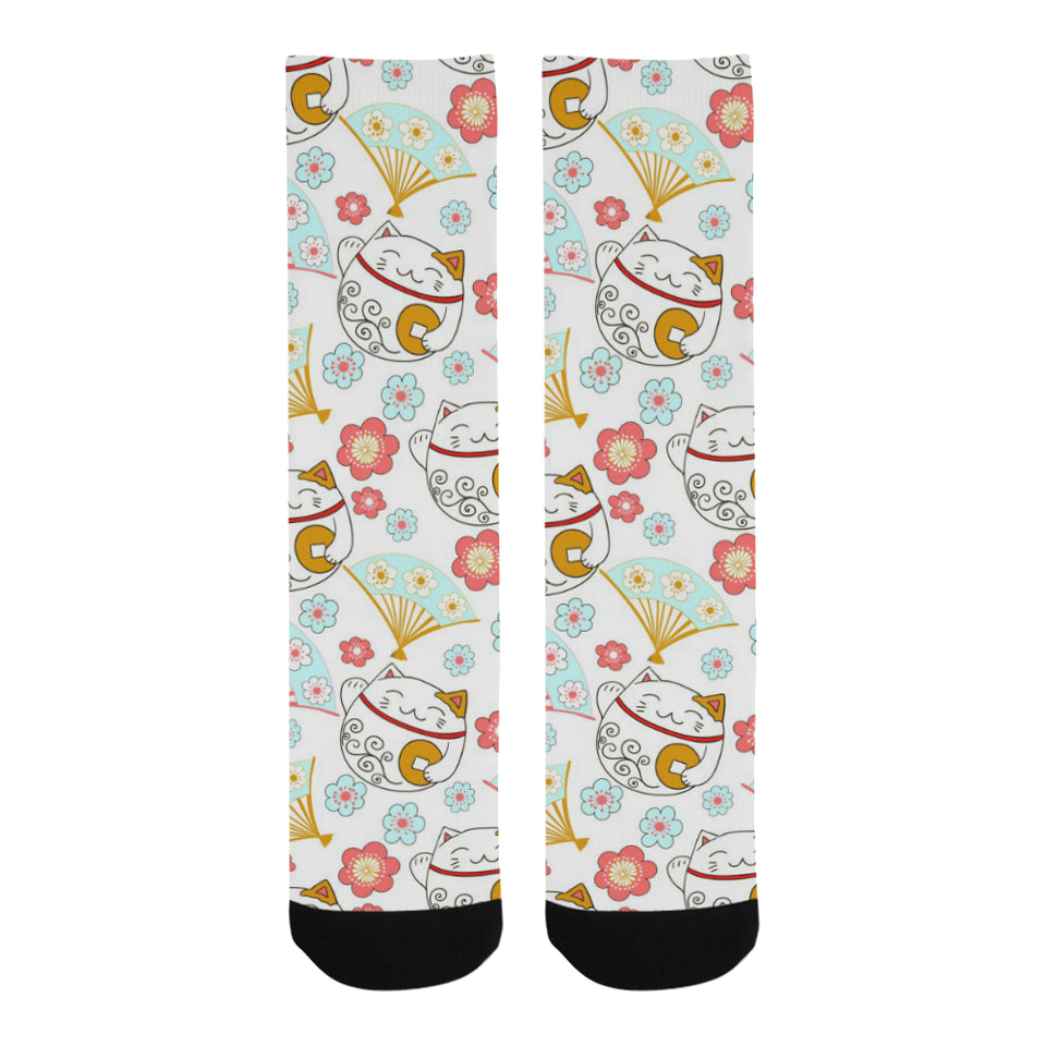 Maneki neko cat fan sakura Crew Socks