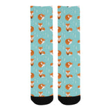 Fox pattern blue b ackground Crew Socks