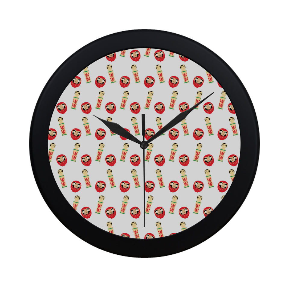 Daruma japanese wooden doll Elegant Black Wall Clock