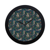 Raccoon tropical leaves pattern Elegant Black Wall Clock