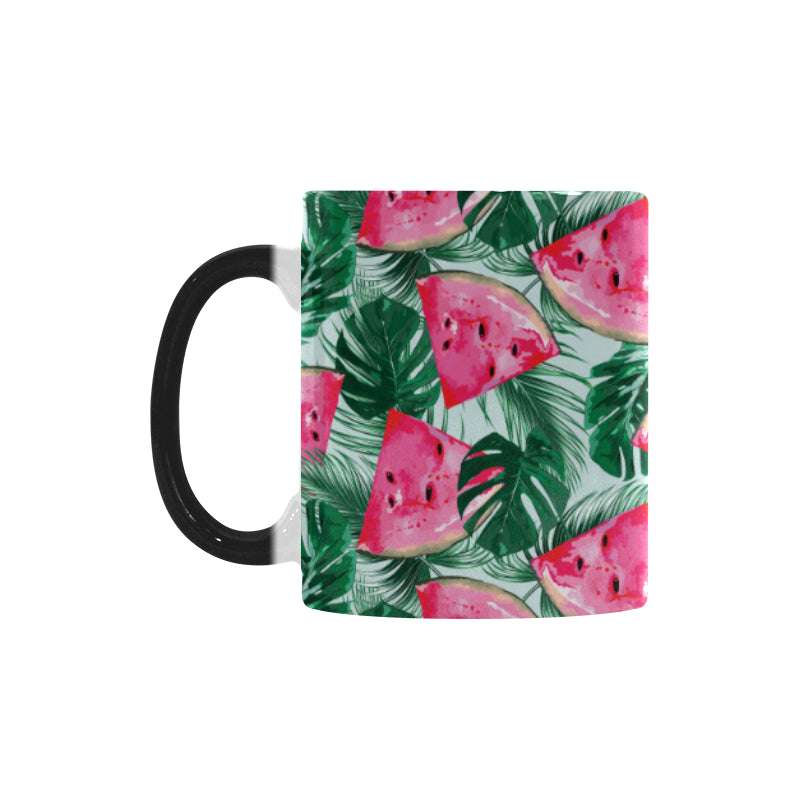 Watermelons tropical palm leaves pattern Morphing Mug Heat Changing Mug