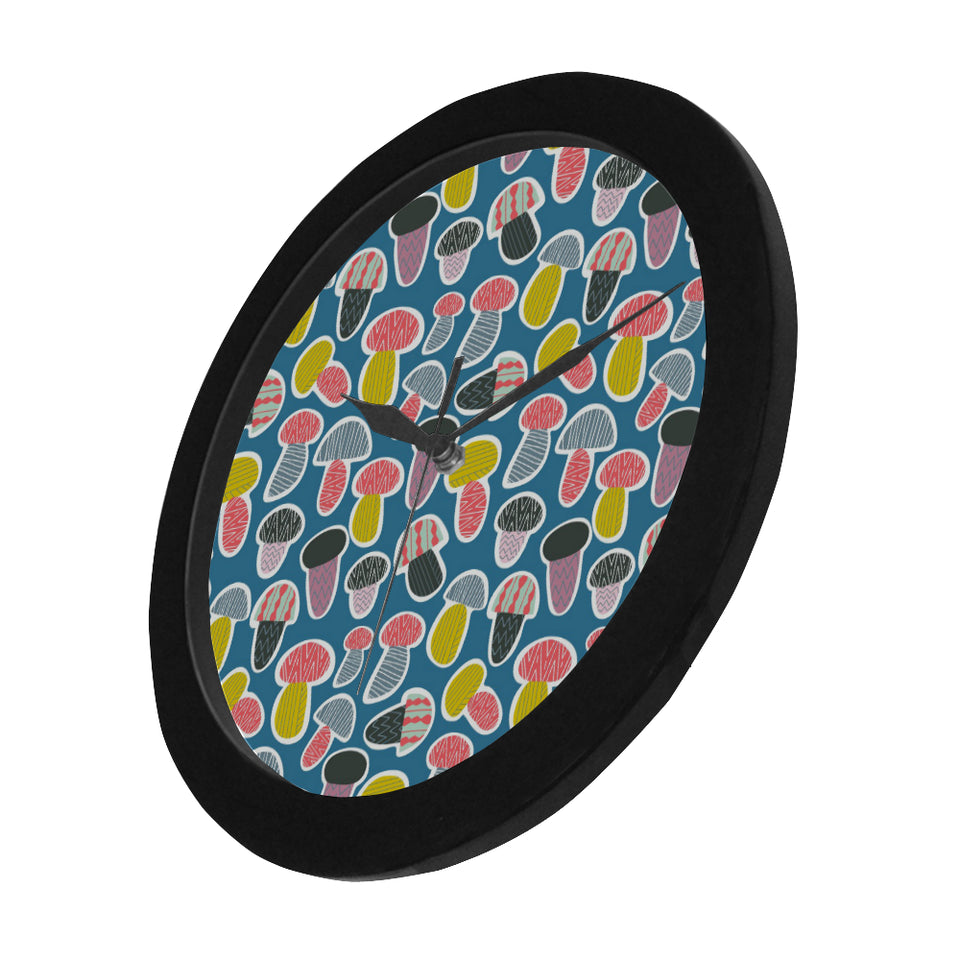 Colorful mushroom design pattern Elegant Black Wall Clock