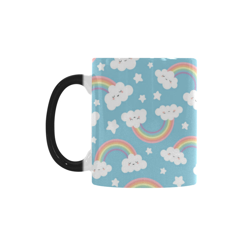Cute rainbow clound star pattern blue background Morphing Mug Heat Changing Mug