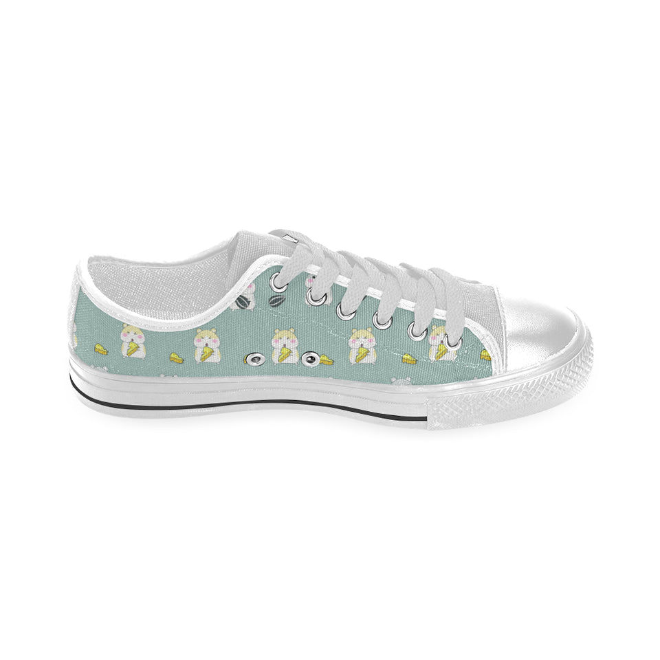 Cute hamster cheese pattern Men's Low Top Canvas Shoes White