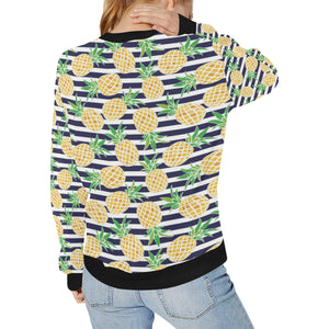 Pineapples pattern striped background Women's Crew Neck Sweatshirt