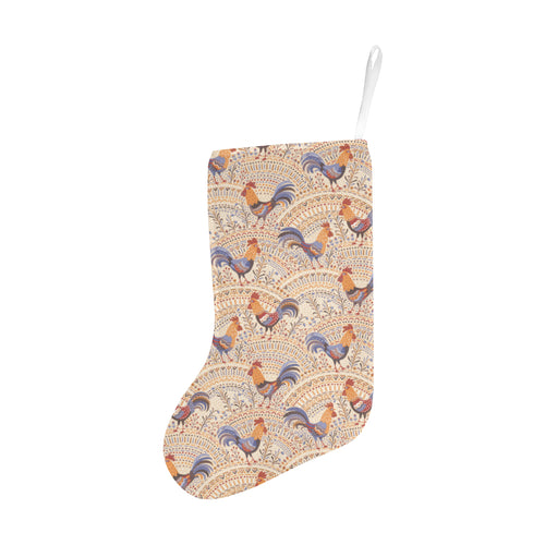 Cute rooster chicken cock floral ornament backgrou Christmas Stocking