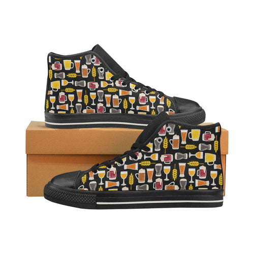 Beer type pattern Women's High Top Canvas Canvas Shoes Black