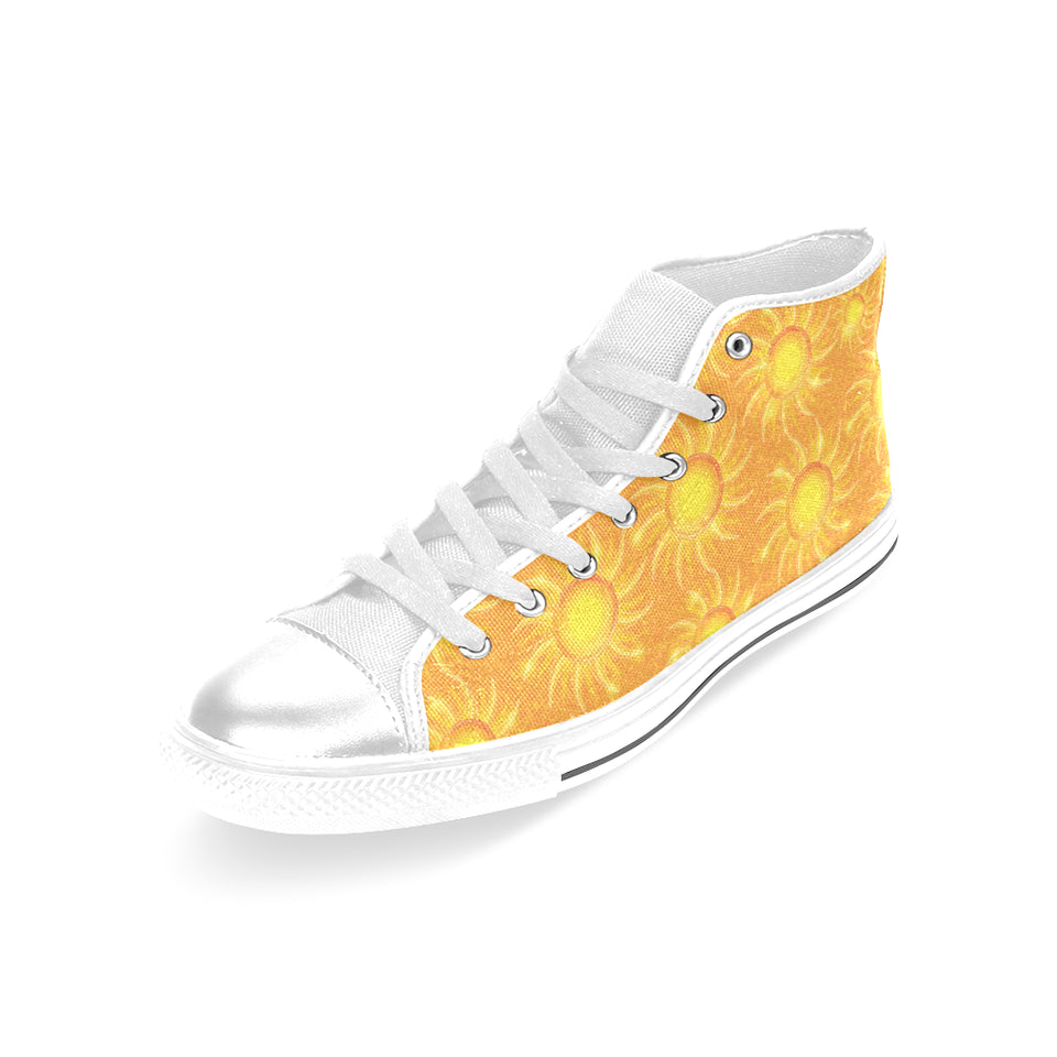 Sun orange background Women's High Top Canvas Shoes White