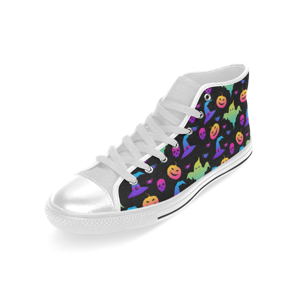 Colorful halloween background Men's High Top Canvas Shoes White