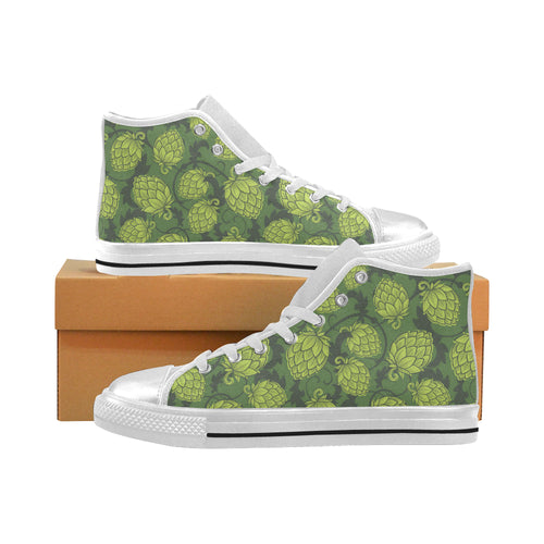 Hop pattern Hop cone background Women's High Top Canvas Shoes White